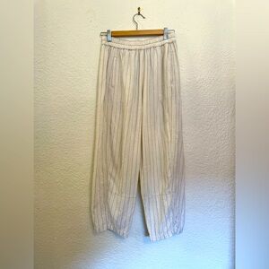 Max Studio Cropped Barrel Leg Linen Blend Pin Stripe Pants M
